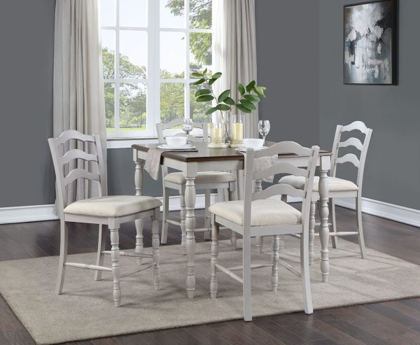 Bettina - Counter Height Table Set (5 Piece) - Beige Fabric, Antique White & Weathered Oak Online now