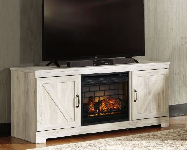 Bellaby - Whitewash - 63  TV Stand With Faux Firebrick Fireplace Insert Online Hot Sale