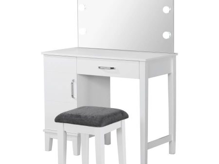 Elijah - Vanity Set With Lighting & Stool - White And Dark Gray For Cheap