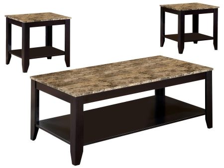 Flores - 3 Piece Faux Marble Top Coffee Table Set - Cappuccino on Sale