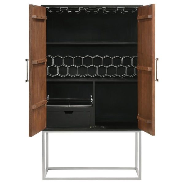 Borman - 2 Door Home Bar Cabinet Wine Storage - Walnut And Black Supply