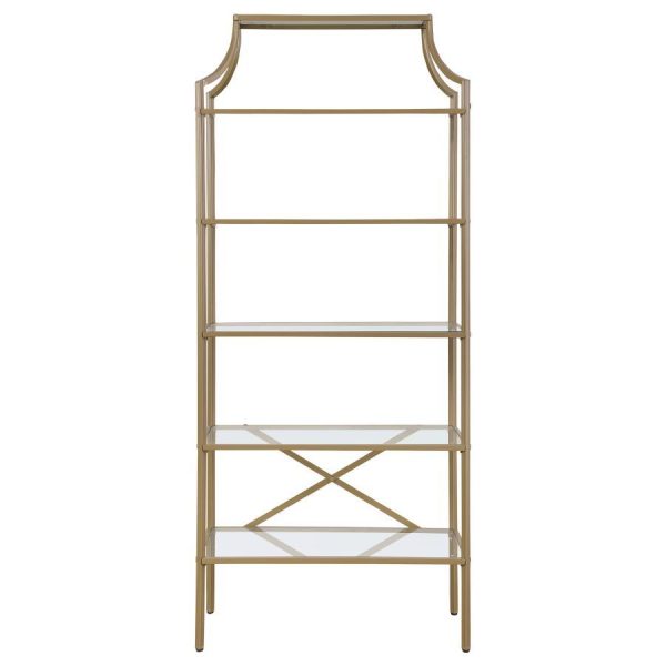 Serena - 5-Shelf Glass Bookshelf - Gold For Discount