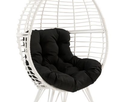 Galzed - Patio Lounge Chair - Black Fabric & White Wicker Supply