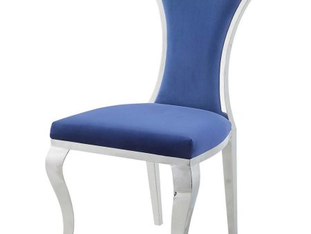 Azriel - Side Chair (Set of 2) - Blue Velvet & Mirroed Silver Finish For Cheap