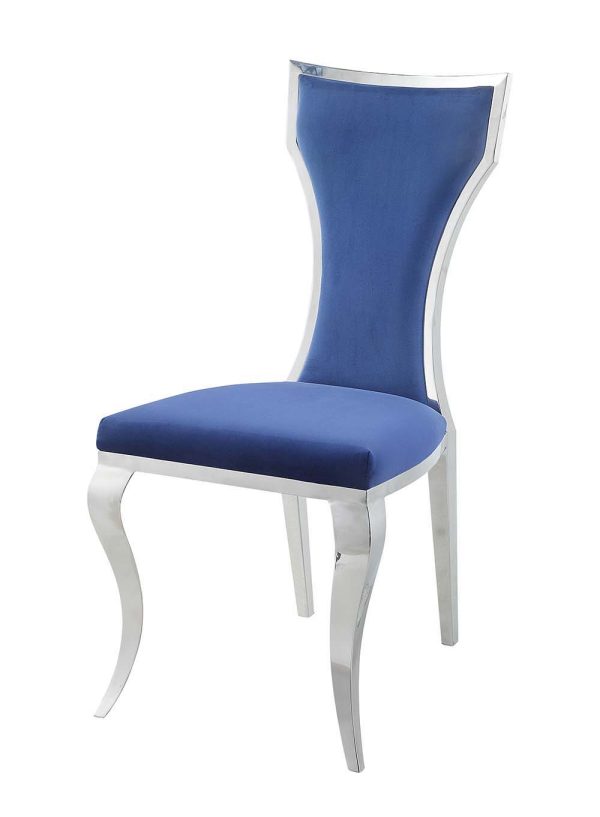 Azriel - Side Chair (Set of 2) - Blue Velvet & Mirroed Silver Finish For Cheap