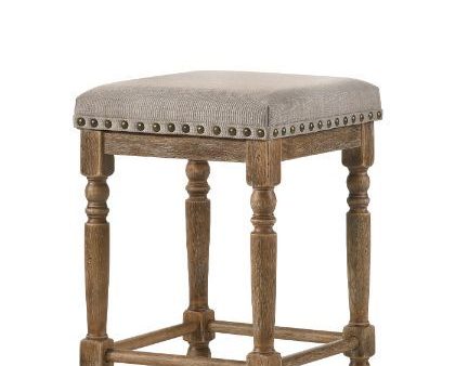 Farsiris - Stool (Set of 2) - Beige Fabric & Weathered Oak Finish Online Sale