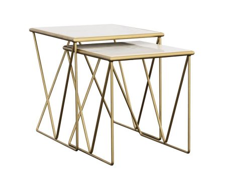 Bette - 2 Piece Marble Top Nesting Table Set - White And Gold Online