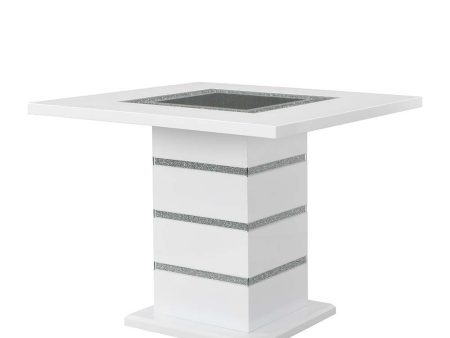 Elizaveta - Counter Height Table - Gray Velvet, Faux Crystal Diamonds &White High Gloss Finish Online