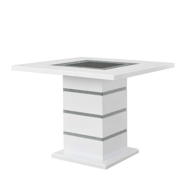 Elizaveta - Counter Height Table - Gray Velvet, Faux Crystal Diamonds &White High Gloss Finish Online