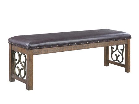 Raphaela - Bench - Black PU & Weathered Cherry Finish Discount