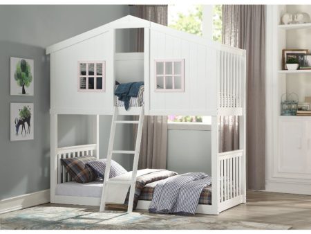 Rohan - Cottage Twin Over Twin Bunk Bed - White & Pink For Cheap