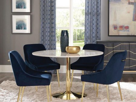 Kella - 5 Piece Round Marble Top Dining Set - Blue And Gold Sale