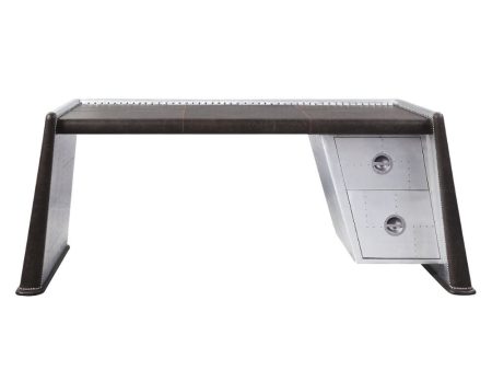 Brancaster - Desk - Distress Chocolate Top Grain Leather & Aluminum Hot on Sale