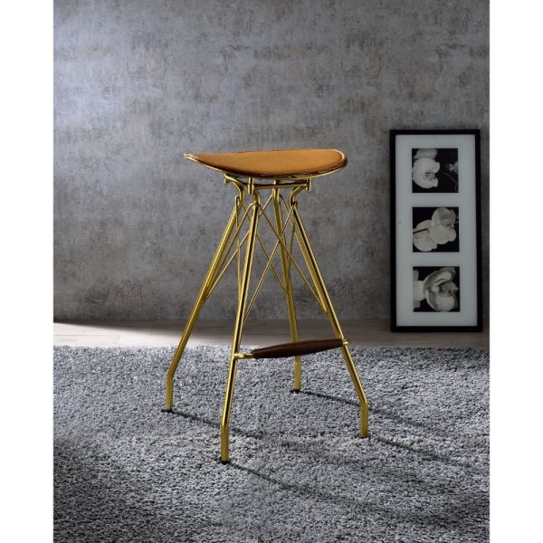 Dragea - Bar Stool (Set of 2) - Whiskey PU & Gold Fashion