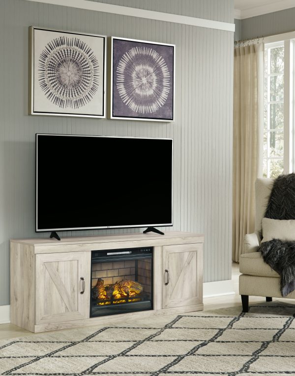 Bellaby - Whitewash - TV Stand With Faux Firebrick Fireplace Insert For Discount