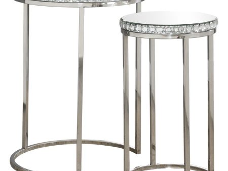 Addison - 2-Piece Round Mirror Top Nesting Tables - Silver Discount