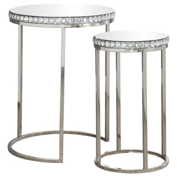 Addison - 2-Piece Round Mirror Top Nesting Tables - Silver Discount