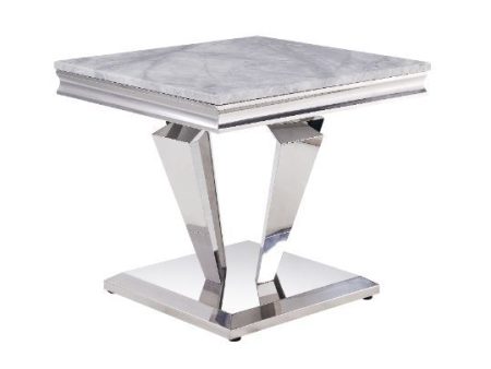 Satinka - End Table - Light Gray Printed Faux Marble & Mirrored Silver Finish Supply