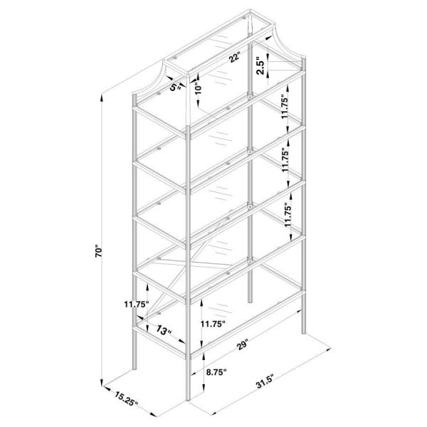 Serena - 5-Shelf Glass Bookshelf - Gold For Discount