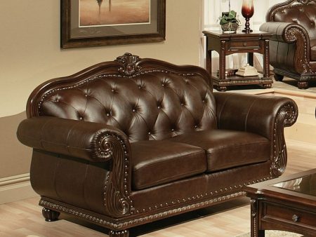 Anondale - Loveseat - Espresso Top Grain Leather Match For Sale