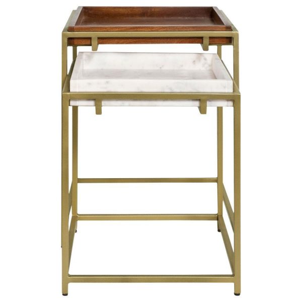 Bolden - 2 Piece Wood And Marble Top Nesting Table Set - Gold For Cheap