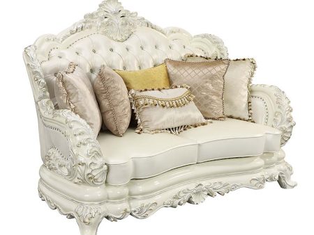 Adara - Loveseat - White PU & Antique White Finish For Discount