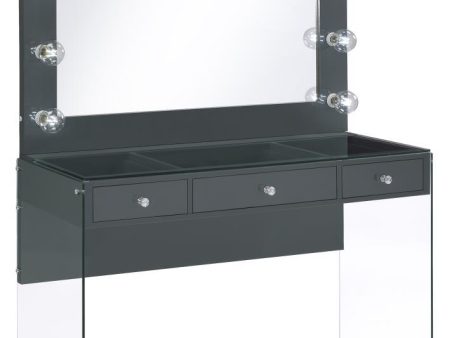 Afshan - 3-Drawer Vanity Set With Lighting - Gray High Gloss For Cheap