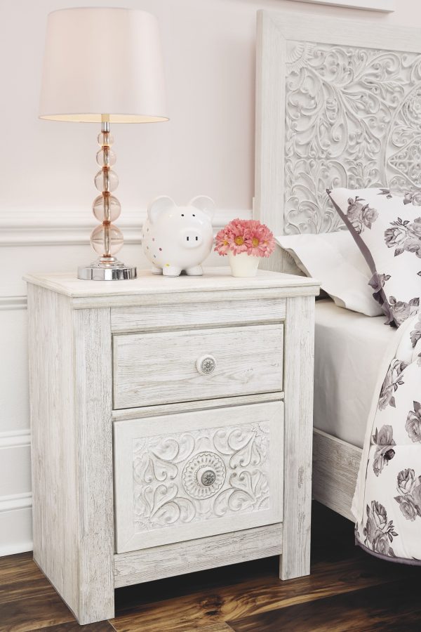 Paxberry - Whitewash - Two Drawer Night Stand For Sale