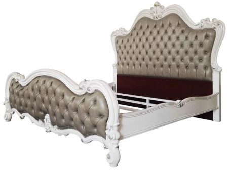 Versailles II - Queen Bed - Vintage Gray PU & Bone White Finsih Online Sale