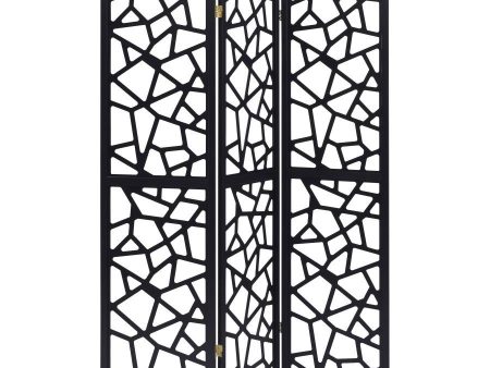 Nailan - 3-Panel Room Divider Folding Screen Open Mosaic - Black Cheap