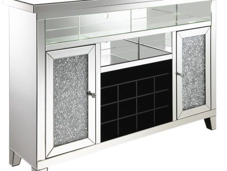 Melinda - 2-Door LED Mirrored Wine Storage Bar Cabinet - Silver on Sale