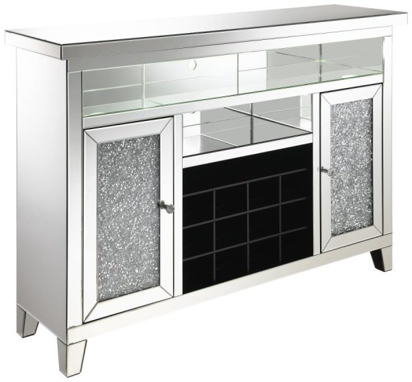 Melinda - 2-Door LED Mirrored Wine Storage Bar Cabinet - Silver on Sale