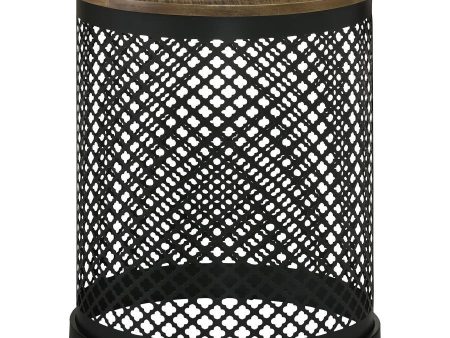 Aurora - Round Drum Base Accent Side Table - Natural And Black Online now