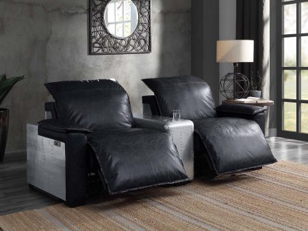 Misezon - Recliner - Black Top Grain Leather & Aluminum Fashion