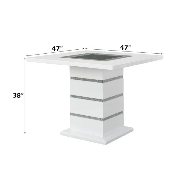 Elizaveta - Counter Height Table - Gray Velvet, Faux Crystal Diamonds &White High Gloss Finish Online