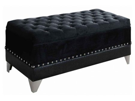 Barzini - Velvet Upholstered Tufted Storage Bench - Black on Sale