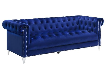 Bleker - Upholstered Tuxedo Arm Tufted Sofa - Blue Online Hot Sale