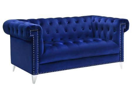 Bleker - Upholstered Tuxedo Arm Tufted Loveseat - Blue Online now