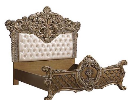 Constantine - Eastern King Bed - PU Leather, Light Gold, Brown & Gold Finish For Sale