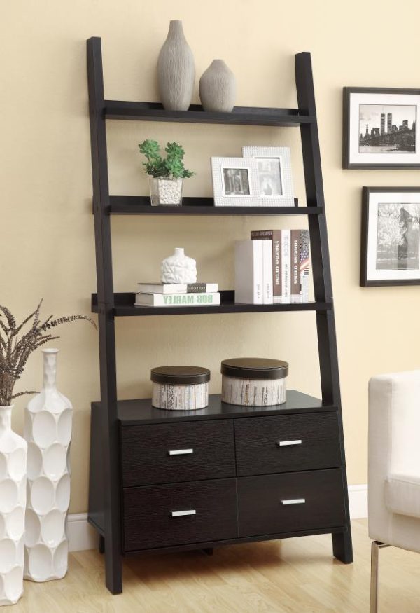 Colella - 5-Shelf Storage Ladder Bookshelf - Cappuccino Discount