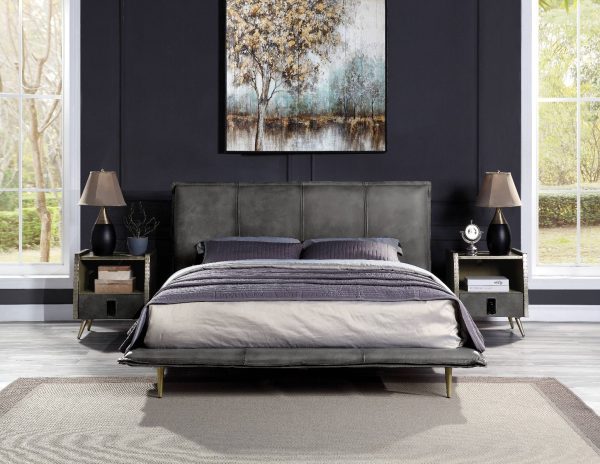 Metis - Eastern King Bed - Gray Top Grain Leather For Cheap