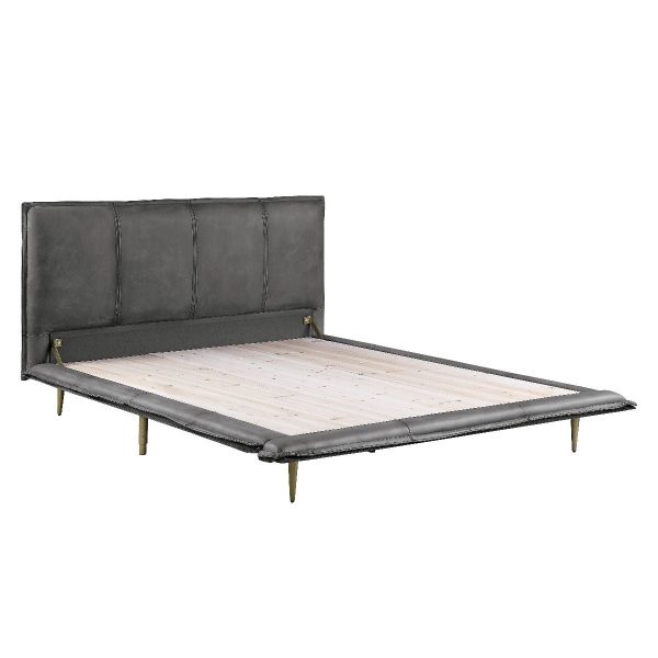 Metis - Eastern King Bed - Gray Top Grain Leather For Cheap