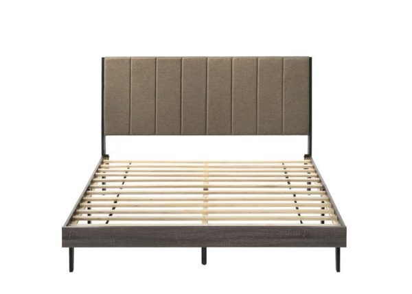 Valdemar - Queen Bed - Brown Fabric & Weatheted Gray Finish Fashion