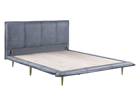 Metis - Eastern King Bed - Gray Top Grain Leather For Cheap