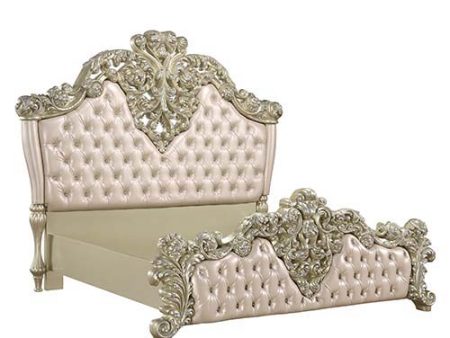 Vatican - Eastern King Bed - PU Leather, Light Gold & Champagne Silver Finish Cheap