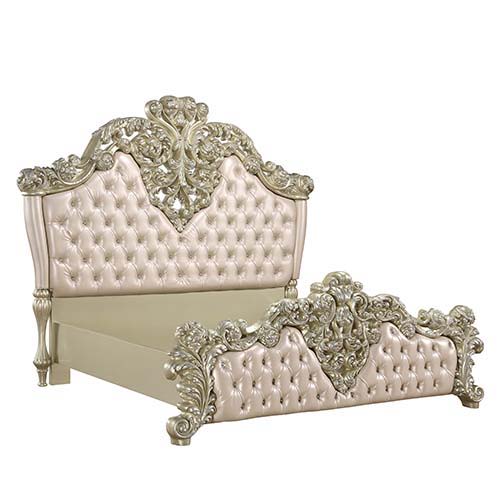 Vatican - Eastern King Bed - PU Leather, Light Gold & Champagne Silver Finish Cheap