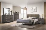 Valdemar - Queen Bed - Brown Fabric & Weatheted Gray Finish Fashion