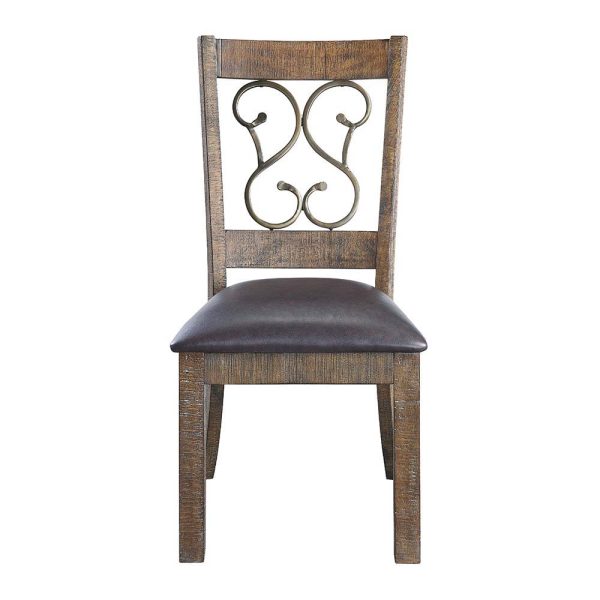 Raphaela - Side Chair (Set of 2) - Black PU & Weathered Cherry Finish Fashion