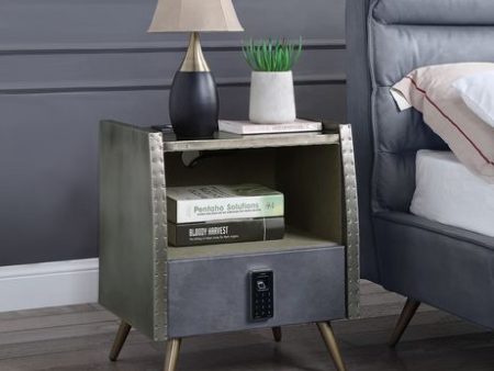 Doris - Nightstand - Gray Top Grain Leather & Aluminum For Discount