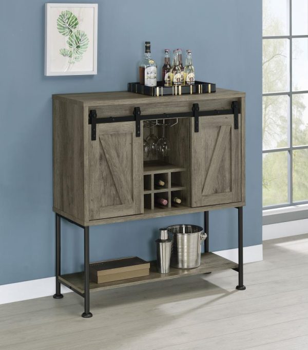 Claremont - Sliding Door Home Bar Wine Cabinet - Gray Driftwood Online Sale